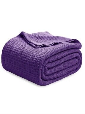 Bedsure Gentlesoft 100% Cotton Blanket Queen Size Waffle Weave Purple